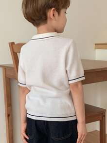 DAZY Suéter básico de manga corta con botones para niños pequeños, primavera - Blanco - Ver 7