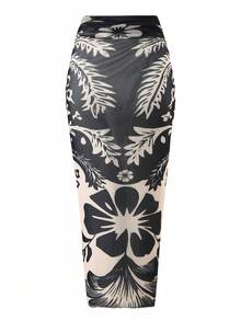 Swim Oasis Women's Print V-Neck Halter Sexy One-Piece Swimsuit For Beach Vacation - Black and White - View 7