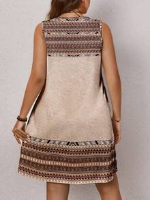 EMERY ROSE Plus Size Women Casual Minimalist Geometric Print Round Neck Sleeveless Dress, Suitable For Summer Vacation Spring Beach Outfit