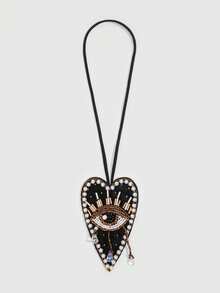 ROMWE Goth 1 件哥特式串珠恶魔形心形吊坠，高品质手工缝制天鹅绒材质包包挂钩，刺绣恶魔之眼包包挂钩，适合万圣节和情人节等场合 - 黑色 - 查看 8