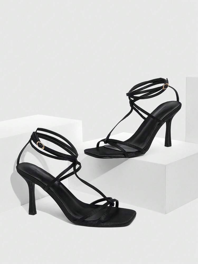 CUCCOO SZL Women's Fashionable Versatile Commute Elegant Glitter Heeled Sandals Valentine's Day Prom Heels