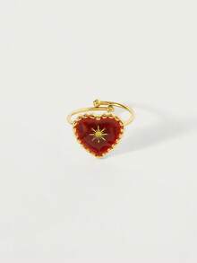 Glisma Women's Single Ring,Premium/Old Money/Classy,Sexy/Vintage,For Mom/Women/Girl/Mother,Summer/Beach/Prom/Party,18K Gold-Plated,Heart - Red - View 6