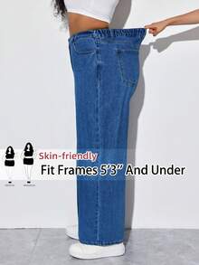 SHEIN PETITE CURVE Blugi largi pentru femei, mărime plus, casual, de zi cu zi, simpli și versatili, lejeri, cu picior larg - Spălare medie - Vizualizare 7