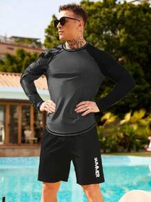 Zalmeno Conjunto casual de 2 piezas con cuello redondo y mangas raglán de color block para hombre - Multicolor - Ver 3