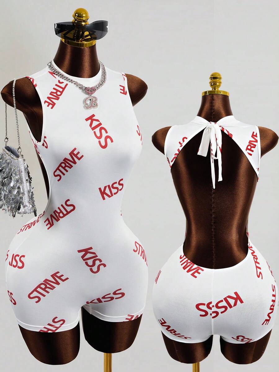 Mistrie Spring/Summer New Island Vacation Casual Stand Collar Sleeveless Backless Printed Design Romper For Women - Multicolor - View 1