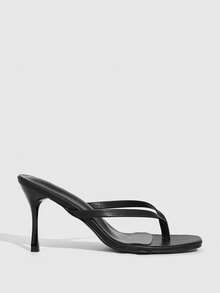 CUCCOO SZL Sandalias de mujer de tacón fino y punta cuadrada minimalista de unicolor - Negro - Ver 3