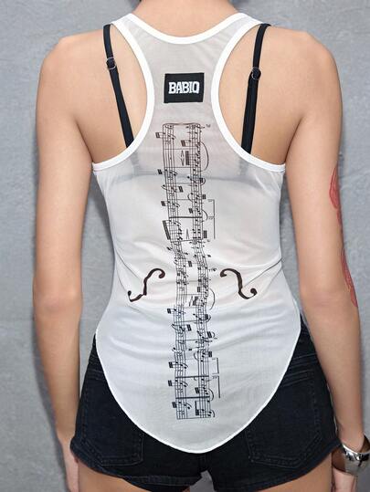 ROMWE Avant Camiseta ajustada de mujer con parches de malla y partituras con estilo Y2K