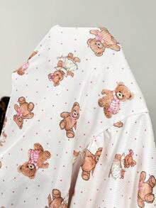 SHEIN Pregnant Women Polka Dot Cartoon Bear Print Long Sleeve Button Front Nursing Romper
