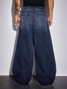 ROMWE MEN Street Life Jeans de mezclilla con gradiente de cristales y diseño curvo para hombres, estilo urbano - Azul - Ver 3