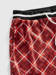 ROMWE MEN Pantalones cortos de baloncesto de verano casuales para hombres con estampado de letras a cuadros, cinta de contraste a rayas y cordón en la cintura - Multicolor - Ver 3