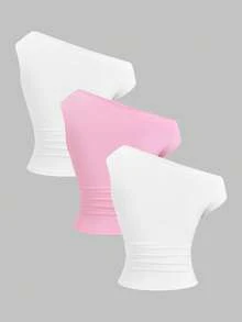 Sweetra 女士春季新款斜肩性感短袖印花时尚舒适T恤套装 - 彩色 - 查看 2