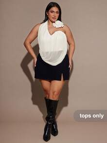 SHEIN BAE Blusa elegante de punto de un hombro con cuello asimétrico y detalles florales en color albaricoque para mujer - Blanco - Ver 4