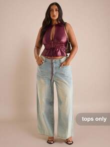 SHEIN BAE Débardeur court ajusté en faux PU de couleur bordeaux pour femmes, avec fermeture éclair métallique ajourée et cordon de serrage à la taille. Top d'automne, retour à l'école, Noël. Top bordeaux vintage d'automne - Rouge foncé - Voir 2