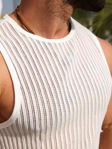 VENTUSAIL Áo tank top không tay nam chất lượng cao, tối giản, thoải mái, chất liệu vải jacquard kẻ sọc, phù hợp cho các dịp thường ngày, công sở, hẹn hò, tiệc tùng, trang trọng hoặc không trang trọng, thiết kế đa năng, tuyệt vời để tự mặc hoặc làm quà tặng. Áo tank top lưới nam, áo tank top móc len nam, áo tank top dệt kim nam, áo lưới nam, áo tank top ngày lễ. - trắng - Xem 5