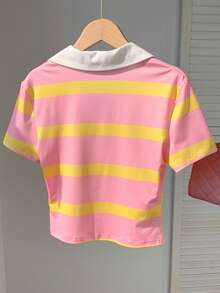 Comfortcana 2026 Nowość Wiosna/Lato Damska Swobodna Koszulka z Krótkim Rękawem w Kolorowym Bloku, Paski, Nadruk Litery, Letnia Swobodna Koszulka Dla Kobiet, Plaża Dla Kobiet, Letnia Bluzka Wiosna Kobiety - Wielokolorowe - Zobacz 2