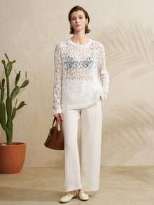 Airaco 轻盈镂空针织宽松美人鱼罩衫 - 杏色 - 查看 6