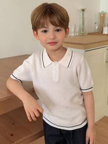 DAZY Suéter básico de manga corta con botones para niños pequeños, primavera - Blanco - Ver 2