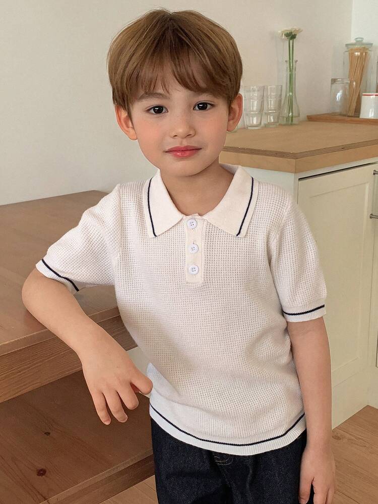 Young Boys' Basic Button-Up Short Sleeve Sweater Spring
