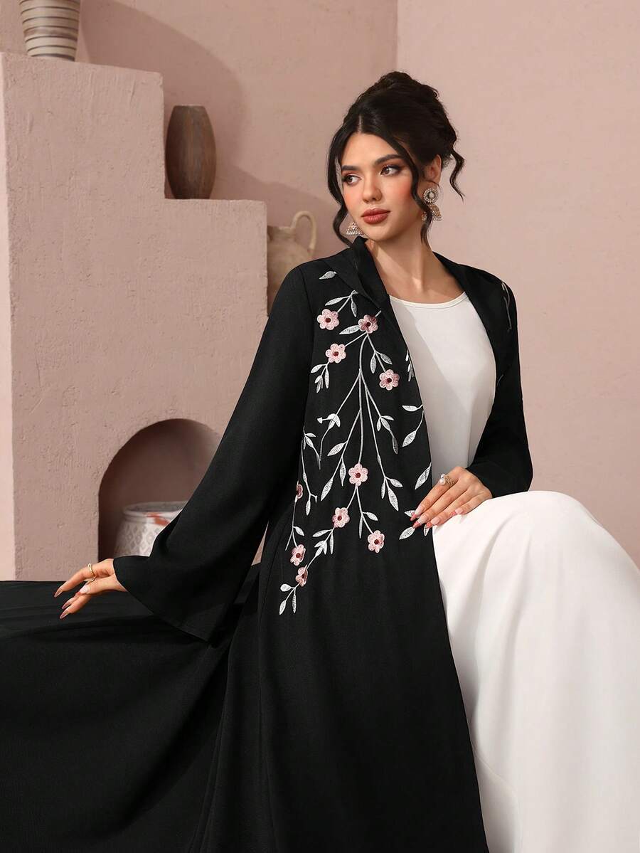 Al Najma Elegant Arabic Abaya Dress With Heavy Embroidery, For Formal Occasions