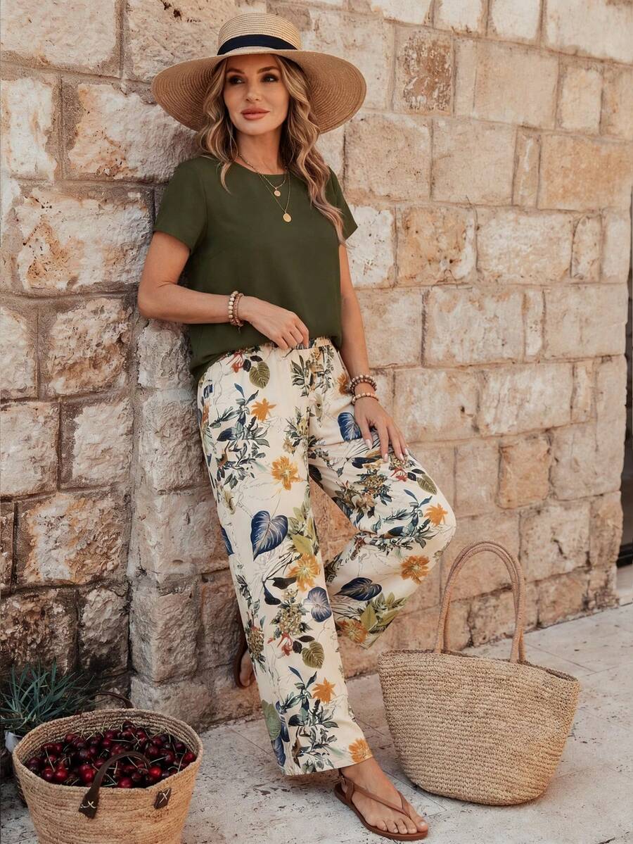 Faunlyn Women Casual Floral Print Bodycon 2 Pieces Set, Versatile For Spring & Summer Suitable For Going Out