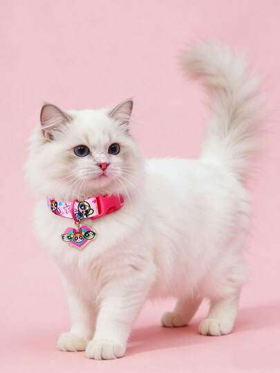 THE POWERPUFF GIRLS X SHEIN 1 Piece Cartoon Print Adjustable Pet Collar With Leash Hook, Adjustable Collar Length. Suitable For Pets Of All Sizes, Suitable For Cats, Suitable For Dogs, Blossom, Bubbles, Buttercup, Friendship, Love, Flower,Gift Ideas