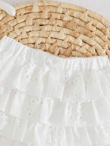 Cozy Pixies Baby Girl Textured Jacquard Fabric Tiered Ruffle Hem Skort With Lining - White - View 5