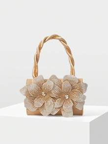 MOTF PREMIUM FAUX PEARL DETAIL STEREO FLORAL EVENING BAG - Champagne - View 2