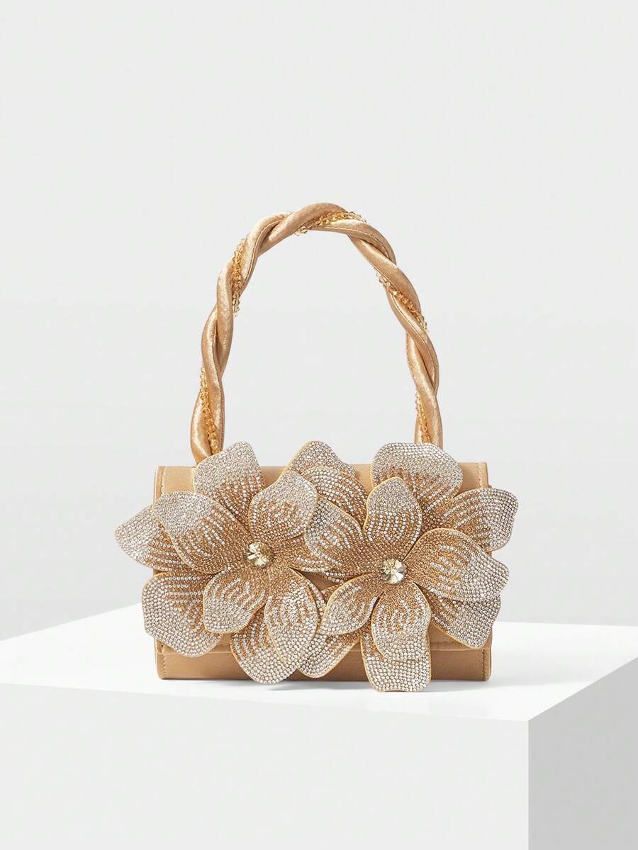 MOTF PREMIUM FAUX PEARL DETAIL STEREO FLORAL EVENING BAG - Champagne - View 2