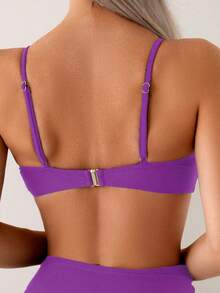 Swim Chiccia 2025春夏女士优雅度假金属贝壳串珠吊带高腰收腹棕色比基尼套装 - 紫色 - 查看 4