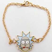 Rick and Morty X SHEIN 锌合金卡通图案吊坠项链手链套装，简约优雅，适合派对、音乐会、节日等场合。 - 金色 - 查看 6