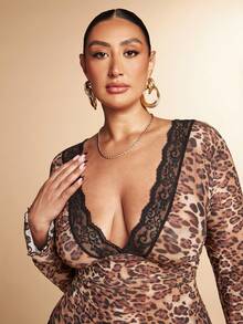 SHEIN BAE Áo thun dài tay xuyên thấu ôm sát, cổ chữ V sâu, phối ren, họa tiết da báo, chất liệu lưới, dành cho nữ, thích hợp mặc mùa xuân và thu đông. Kiểu dáng gợi cảm, năng động, thích hợp mặc đi chơi, hẹn hò, thanh lịch, dự tiệc hoặc mặc lót bên trong. - Nhiều màu - Xem 6