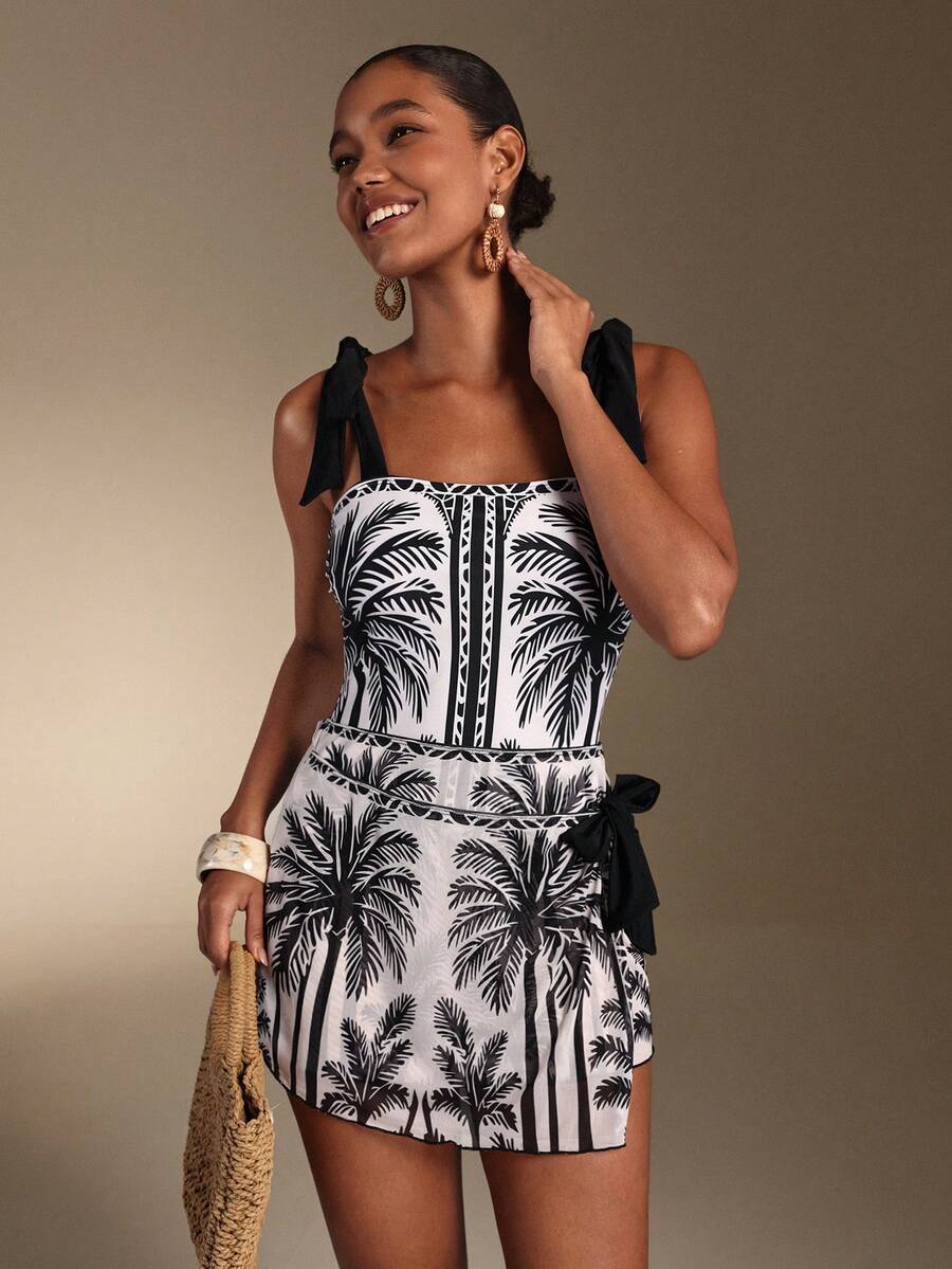 Swim Oasis Women's Palm Tree Print One-Piece Swimsuit, Vacation