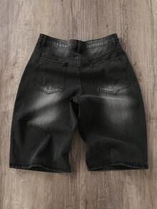 Manfinity Joysei 男士休闲水洗阔腿牛仔短裤 - 深灰色 - 查看 2