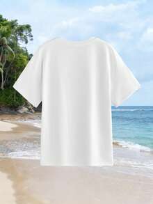 INAWLY 热带印花宽松圆领短袖T恤，度假休闲两相宜 - 白色 - 查看 2