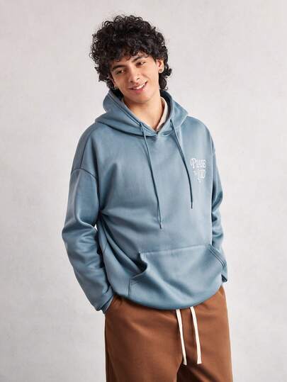 Open Phase Men's Casual Hoodie With "Praise The Lord" Slogan Print, Streetwear Style For Autumn/Winter