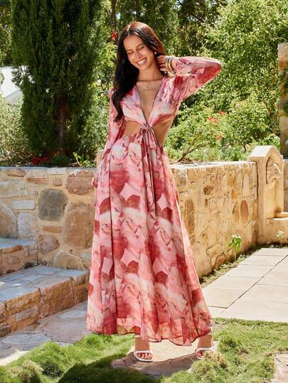 KARISMINA 抽象花卉镂空阔腿连体裤 - 2025春夏波西米亚风女装