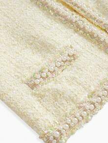 PREMIUM 女士粗花呢外套，饰有仿珍珠 - 黃色 - 查看 4