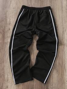 Manfinity Joysei Men Contrast Tape Button Side Drawstring Waist Sweatpants - Black - View 2