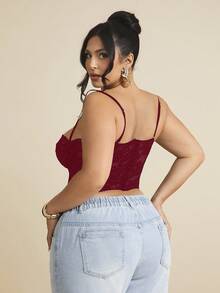 SHEIN BAE 性感蕾丝透视吊带背心，适合派对、约会、休闲、通勤，可爱抹胸，性感夜店上衣，束身胸衣，外出上衣，夏季必备 - 酒紅色 - 查看 5