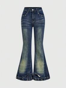 ROMWE Grunge Punk Spring/SummercasualWomen Jeans - Blue - View 1