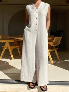 DAZY Women's Casual Sleeveless Wide Leg Jumpsuit