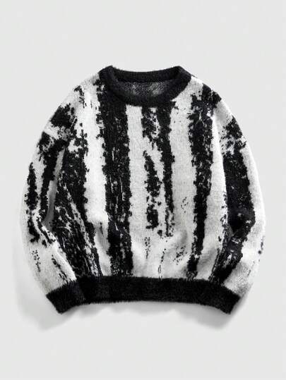 Herren Rundhals-Pullover im Stil der chinesischen Tuschmalerei, Retro