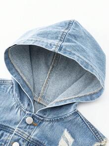 Tween Boy Denim Hooded Vest And Shorts Set, Washed Style - Dark Wash - View 3