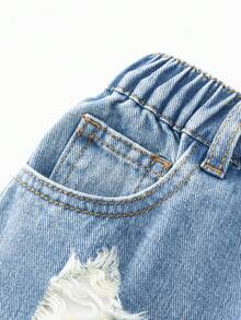 Tween Boy Denim Hooded Vest And Shorts Set, Washed Style - Dark Wash - View 7