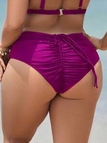 Swim Lushoire Quần bikini xếp ly màu trơn dành cho nữ cỡ lớn - Màu Hồng Tươi - Xem 3