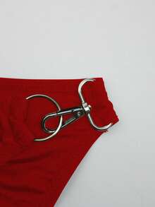 ZELFYO Men's Solid Color Metal Decor Linked Comfortable Daily Wear Swim Briefs - Red - View 5