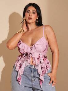 SHEIN BAE 女士加大码浪漫玫瑰印花吊带背心