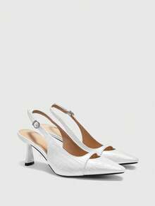 CUCCOO BIZCHIC Women's Simple Solid Color Backstrap High Heel Sandals, Suitable For Daily Commute Valentine's Day - White - View 7