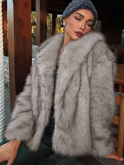 DAZY Women's Elegant Faux Fur Collar Jacket, Autumn/Winter