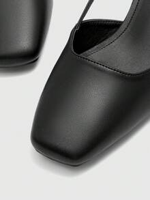 CUCCOO BIZCHIC Classic Black Textured Square Toe Chunky Heel Slingback Pumps, Versatile Commuting Work Shoes For Women Valentine's Day Spring Shoes - Graphite Black - View 6